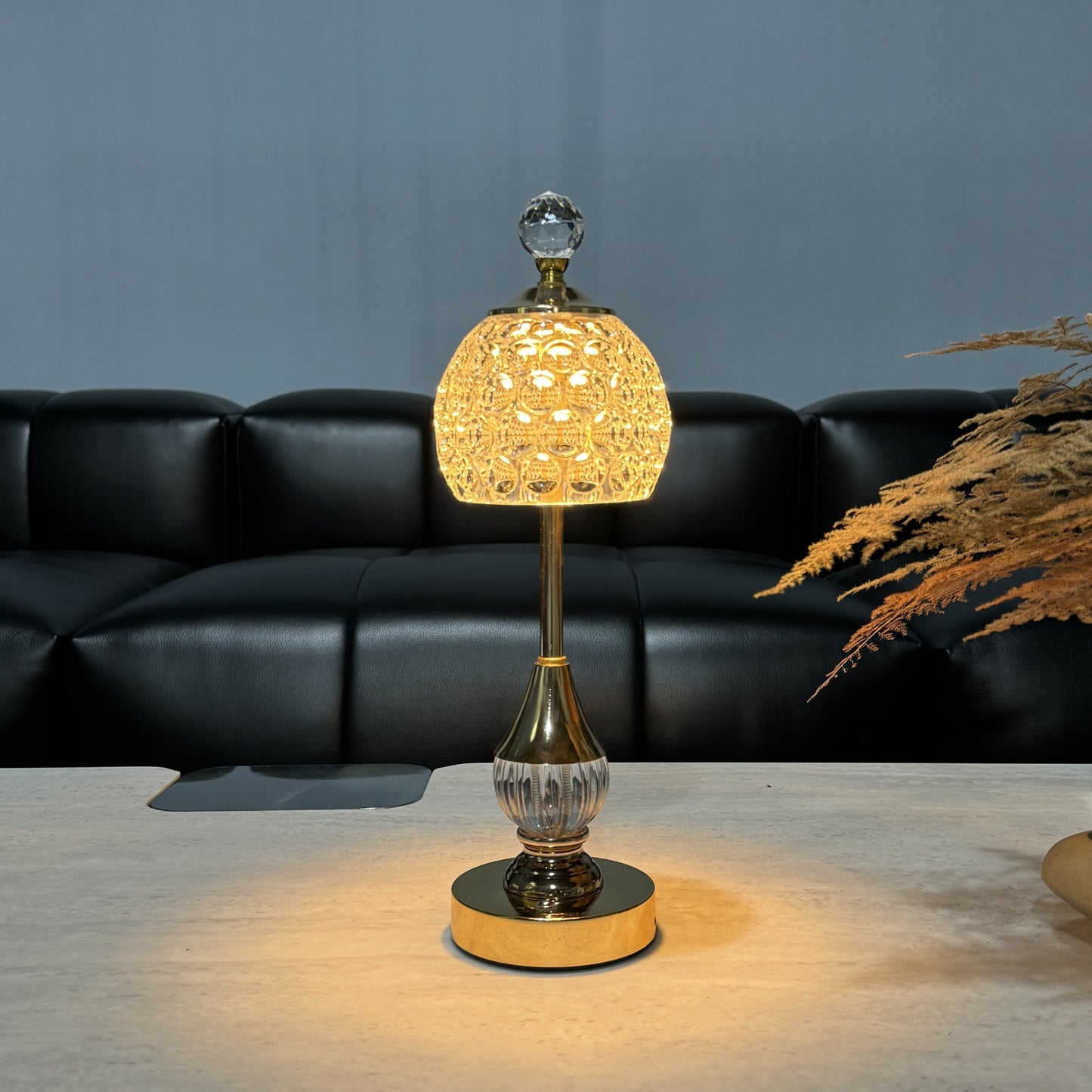 Crystal Touch Table Lamp – Rechargeable LED Bedside Light with Sleek, Cordless Glow