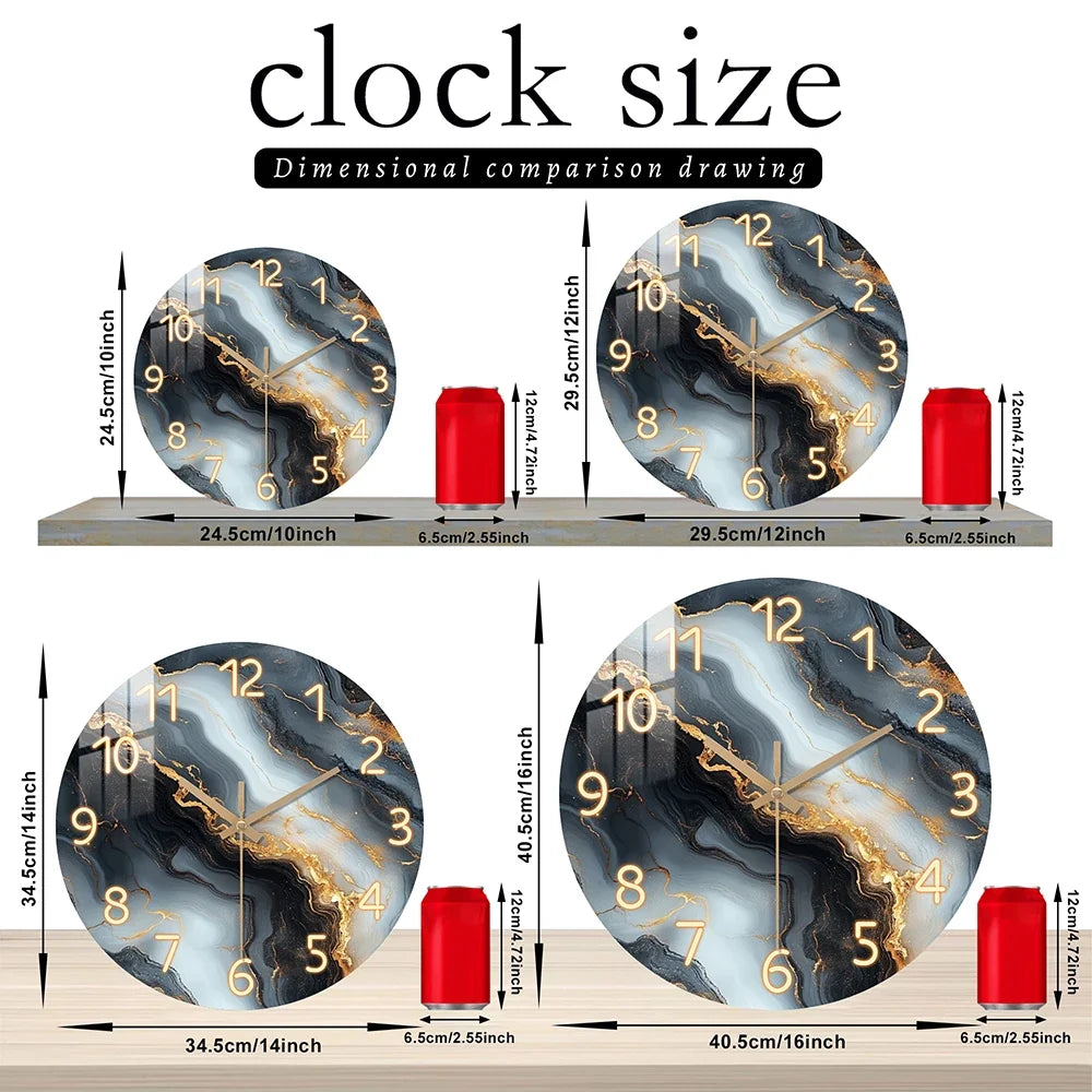 Elegant Blue & Gold Marble Wall Clock with Quiet Wooden Design