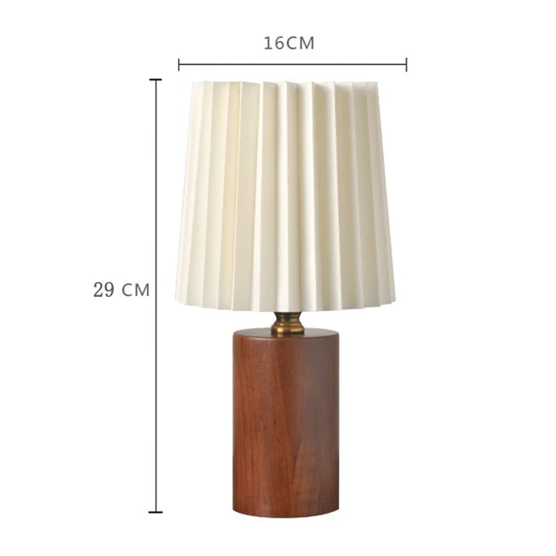 Medieval Pleated Table Lamp with Nordic Wood Base – Rustic-Elegant Lighting for Cozy Spaces