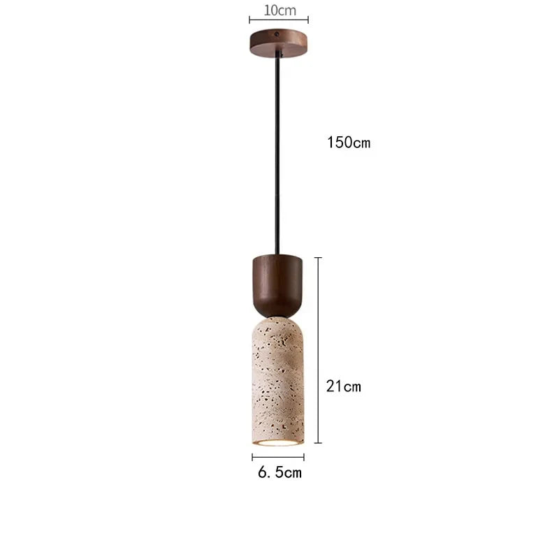 Wabi-Sabi Travertine & Wood Pendant Light β Subtle Japanese Minimalist Bedside Lighting