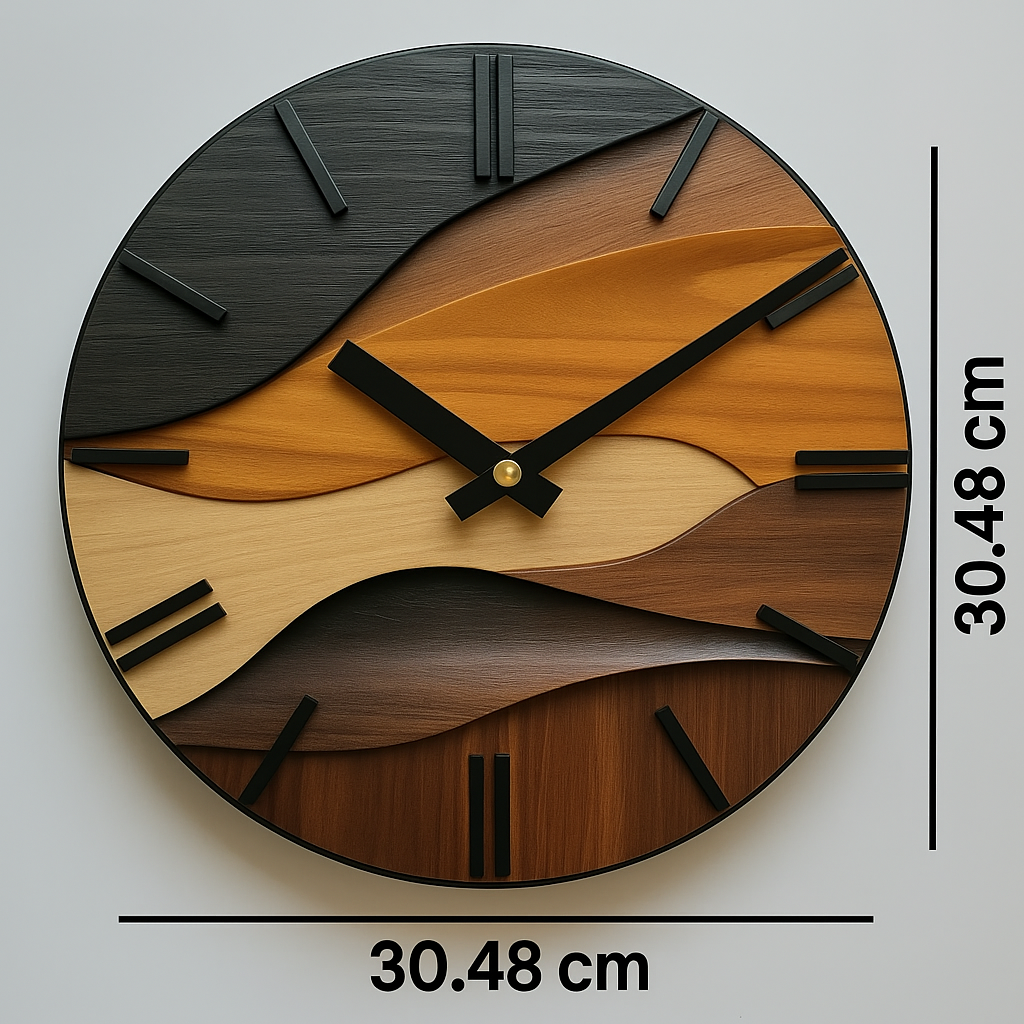 Nordic-Inspired Round Wall Clock with Faux Wood Grain – Artistic Modern Design