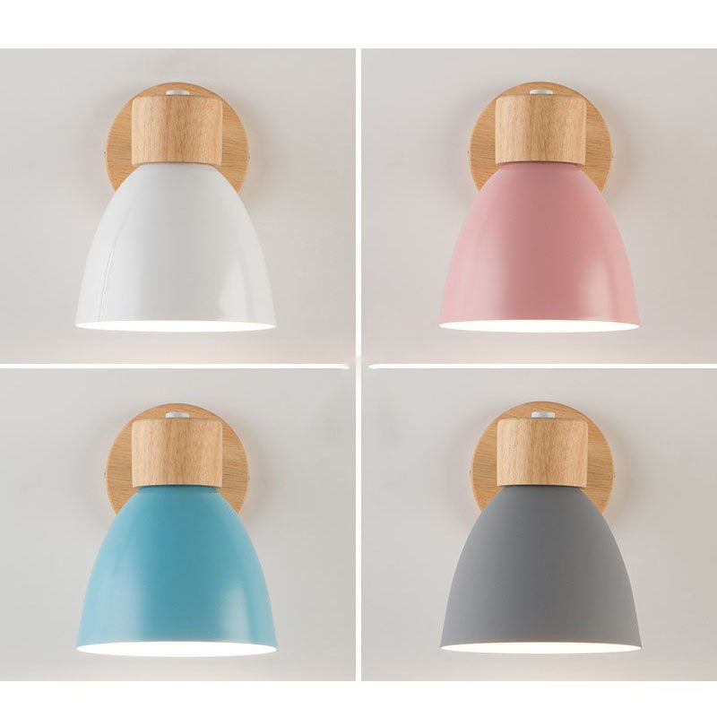 Macaron Lamp: Modern Minimalist Wood & Iron Wall Sconce