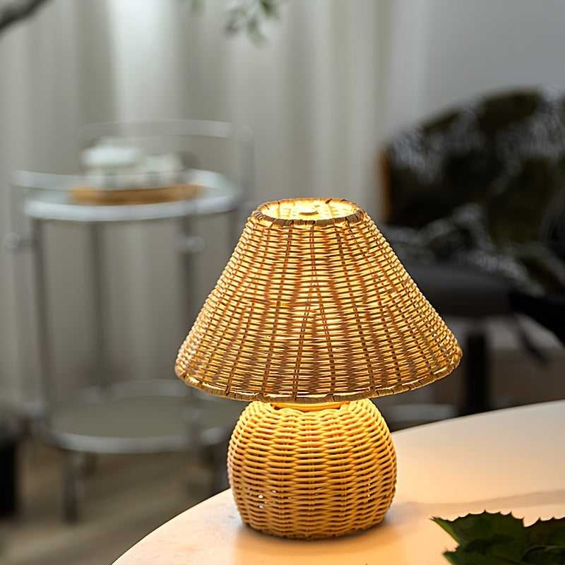 Bamboo-Woven Desk Lamp — USB-Powered Boho-Chic Accent Light for Cozy Spaces
