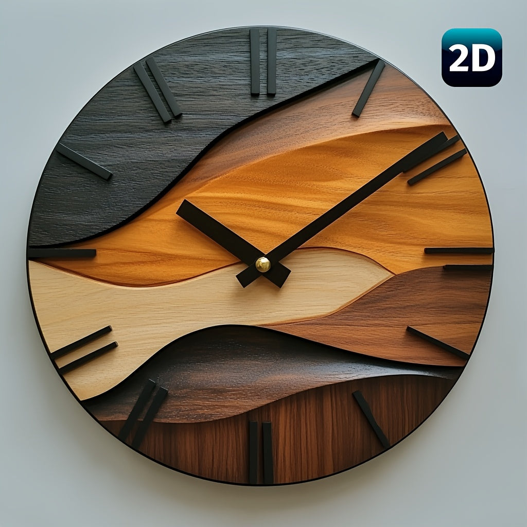 Nordic-Inspired Round Wall Clock with Faux Wood Grain – Artistic Modern Design