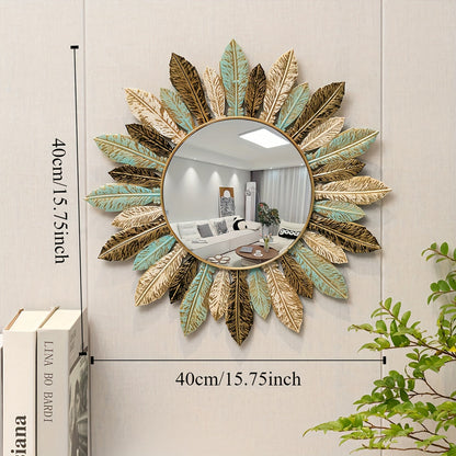 Vibrant Bohemian Sunburst Metal Wall Mirror in Teal & Gold Leaf Finish