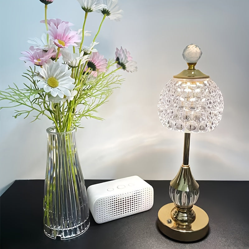 Crystal Touch Table Lamp – Rechargeable LED Bedside Light with Sleek, Cordless Glow