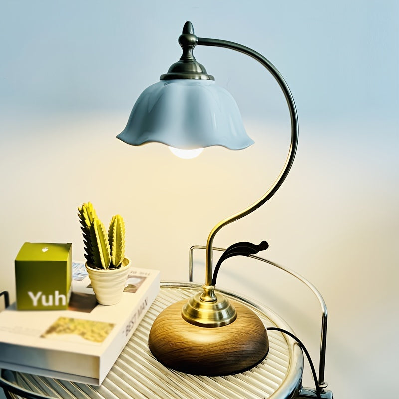 Vintage Gooseneck Table Lamp in Antique Brass with USB Bedside Light