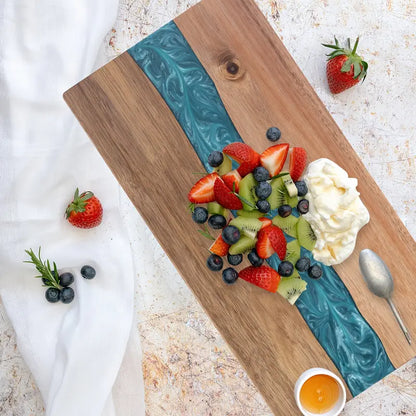 Elegant Resin River Acacia Cutting Board — Premium Charcuterie & Cheese Serving Board
