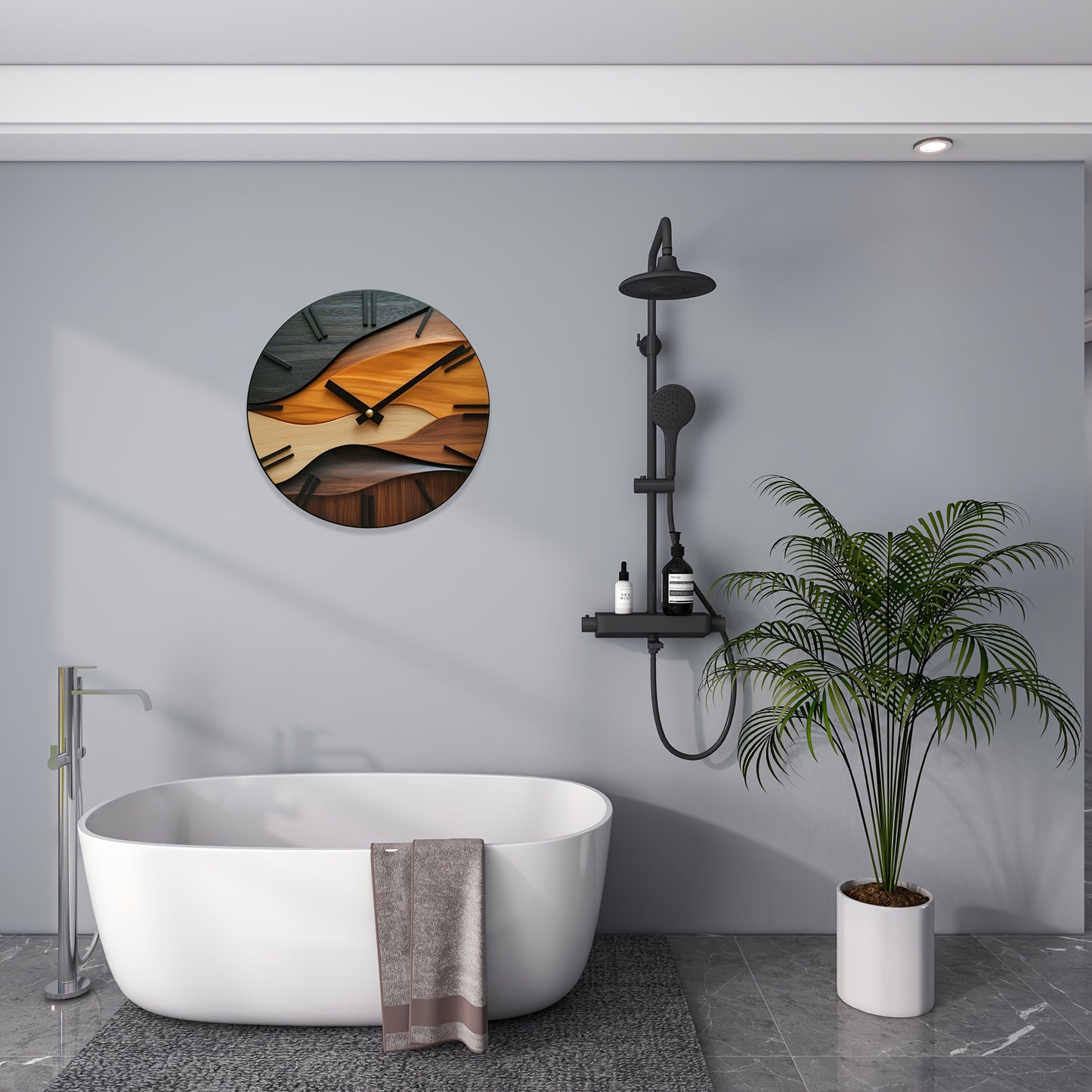 Nordic-Inspired Round Wall Clock with Faux Wood Grain – Artistic Modern Design
