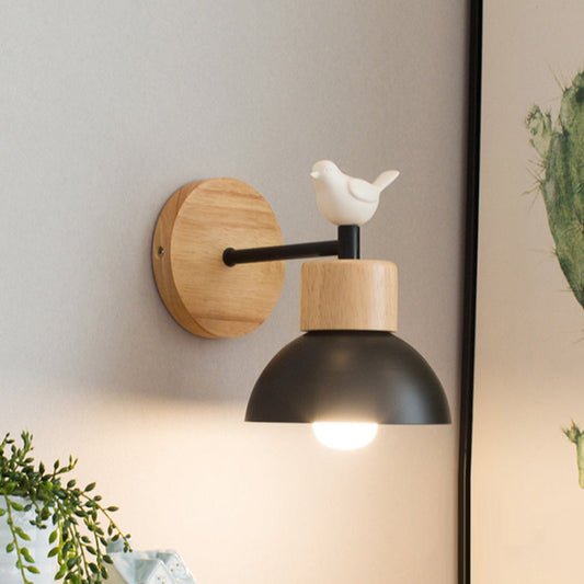Elegant Nordic Wooden Bird Wall Lamp – LED Bedside Sconce