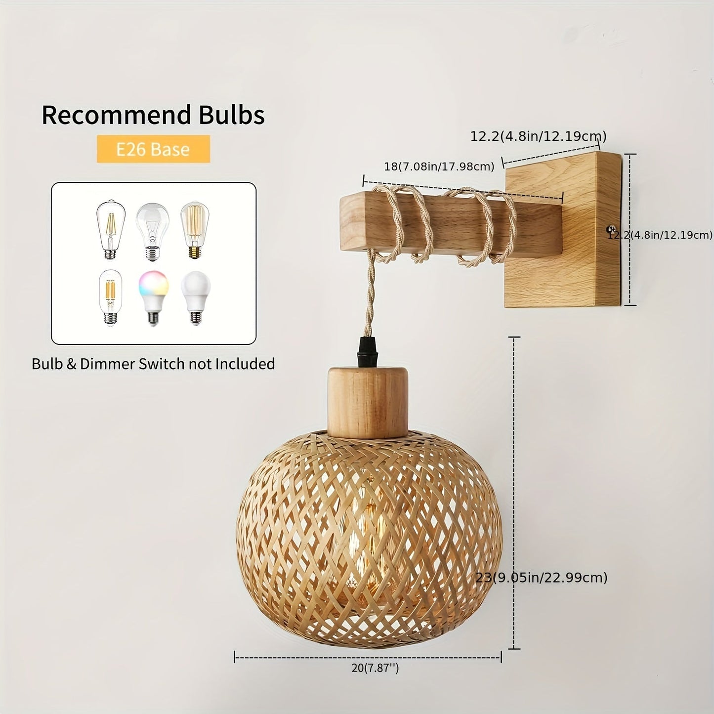 Rustic Wooden Wall Sconce with Handwoven Rattan Accent