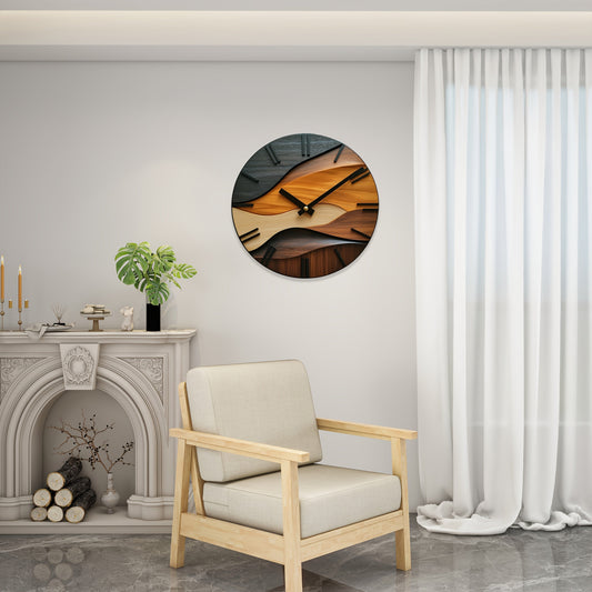 Nordic-Inspired Round Wall Clock with Faux Wood Grain – Artistic Modern Design