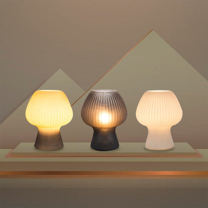 Vintage Bedside Table Lamp with Ribbed Glass Mushroom Shade