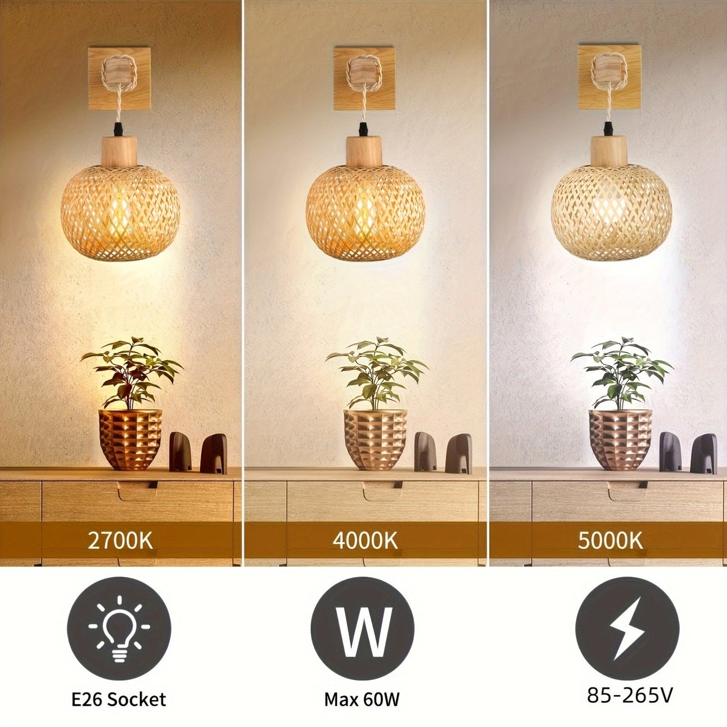 Rustic Wooden Wall Sconce with Handwoven Rattan Accent