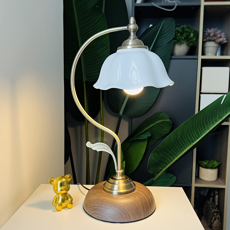 Vintage Gooseneck Table Lamp in Antique Brass with USB Bedside Light