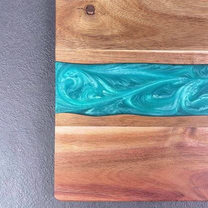 Elegant Resin River Acacia Cutting Board — Premium Charcuterie & Cheese Serving Board