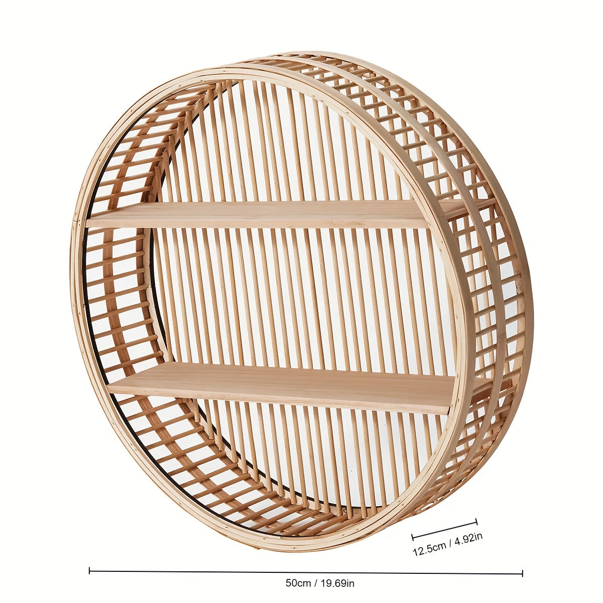 Round Bamboo Wall Shelf - Handmade Boho Floating Organizer for Stylish Storage