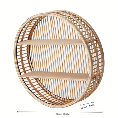 Round Bamboo Wall Shelf - Handmade Boho Floating Organizer for Stylish Storage