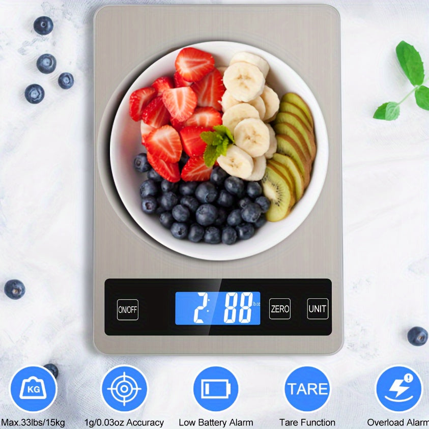 15kg Digital Kitchen Scale — USB-Rechargeable for Precise Food Weighing