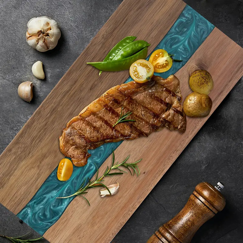 Elegant Resin River Acacia Cutting Board — Premium Charcuterie & Cheese Serving Board