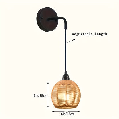 Boho Rattan Wall Lamp - Handwoven Sconce for Cozy Bedside & Living Room Lighting