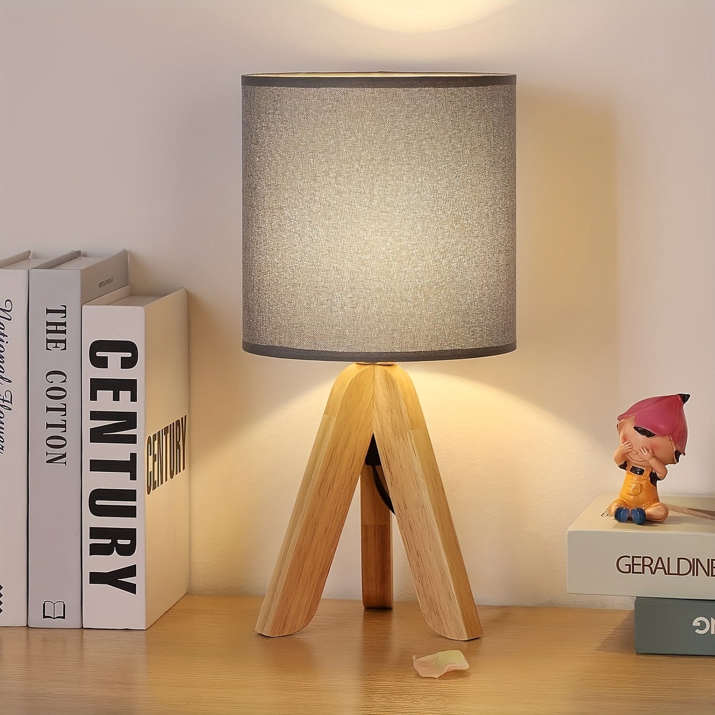 Nordic-Style Wooden Tripod Table Lamp with Fabric Shade