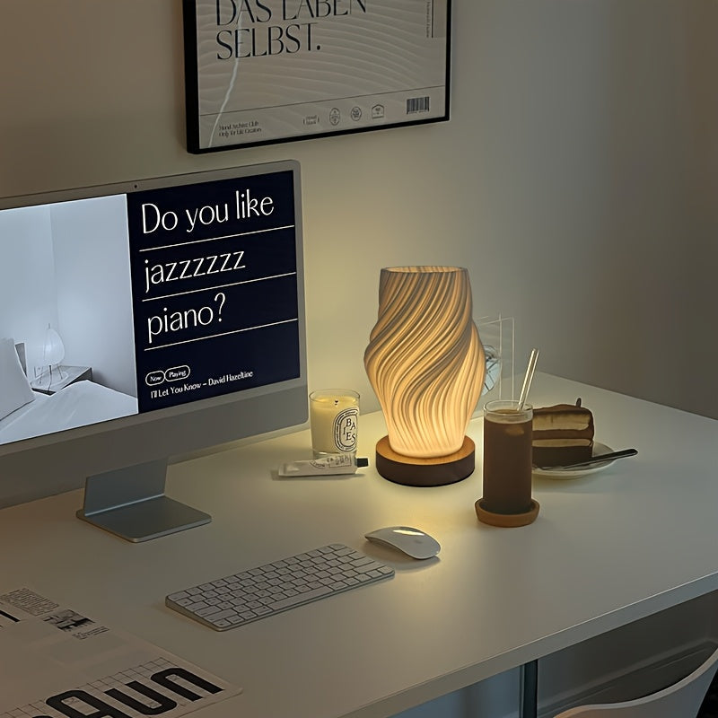 Chic Modern LED Swirl Table Lamp – Dimmable, Minimalist Bedside & Desk Light