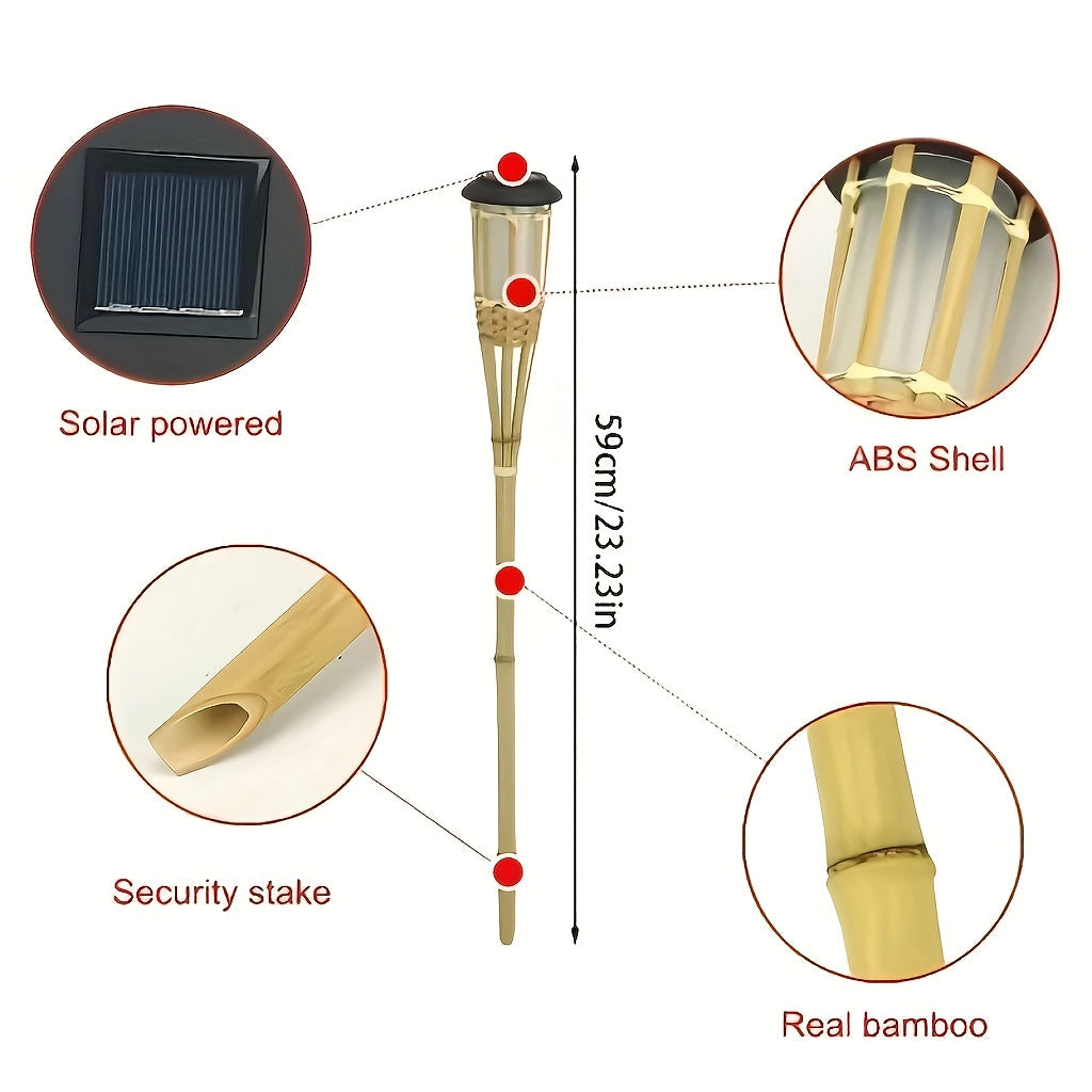 2-Pack Solar Bamboo Flame Lights – 12-LED Outdoor Garden Lanterns for a Cozy, Flickering Glow