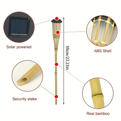 2-Pack Solar Bamboo Flame Lights – 12-LED Outdoor Garden Lanterns for a Cozy, Flickering Glow