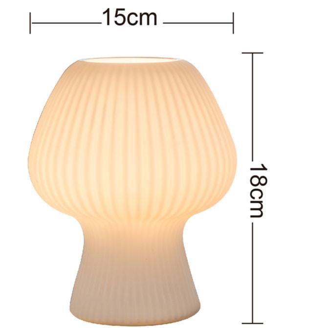 Vintage Bedside Table Lamp with Ribbed Glass Mushroom Shade