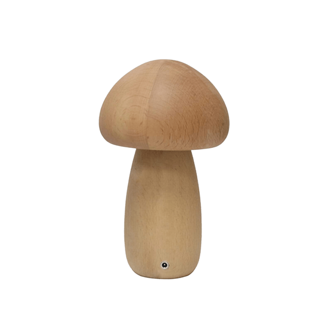 Charming Portobello Mushroom Lamp with Natural Wood Finish — Rechargeable Night Light