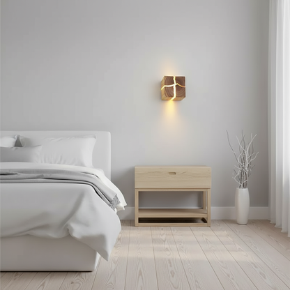 WoodAura Wall Light — Hand-Carved Solid Wood with Resin Inlay Design