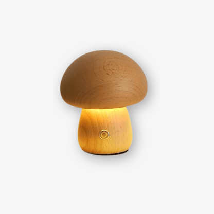 Charming Portobello Mushroom Lamp with Natural Wood Finish — Rechargeable Night Light