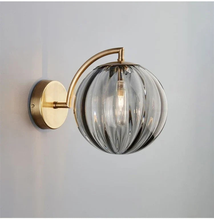 Modern Glass Ball Wall Lamp with Brass Finish and Tinted Glass