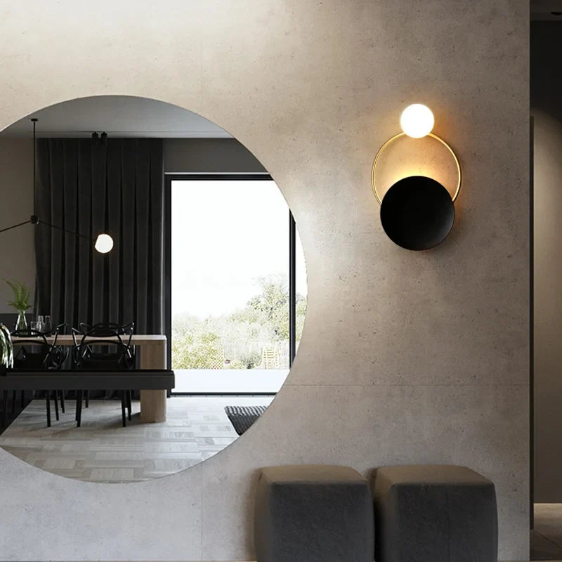 Designer Glass Wall Lamp – Modern Round Glass Sphere with Metal Frame