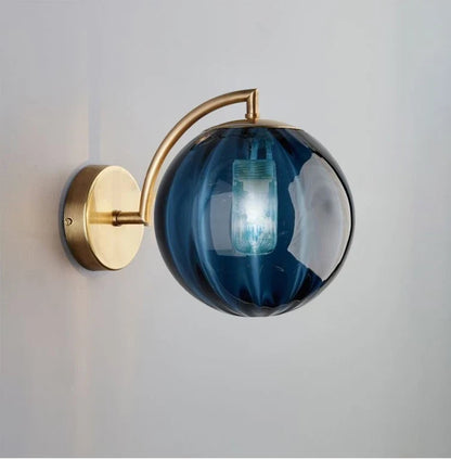Modern Glass Ball Wall Lamp with Brass Finish and Tinted Glass