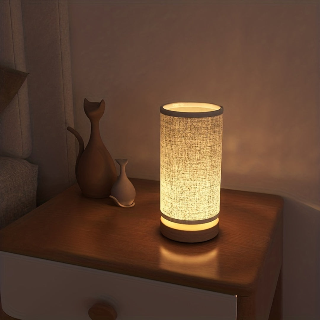 Sleek Modern Wooden Table Lamp - USB-Powered Bedside Light