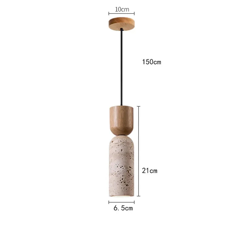 Wabi-Sabi Travertine & Wood Pendant Light — Subtle Japanese Minimalist Bedside Lighting