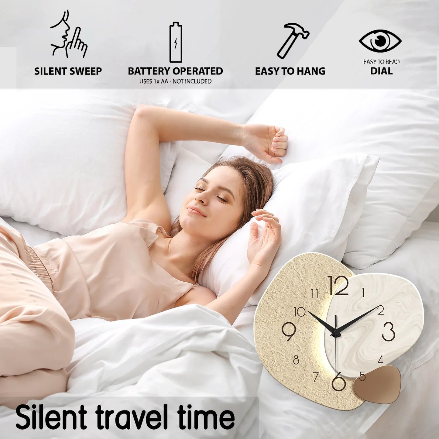 TempoStone Modern Minimalist Wall Clock - Silent Quartz Movement