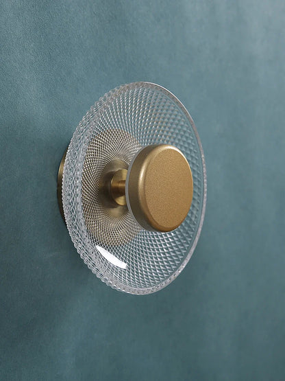 Modern Coloured Glass Wall Lamp with Textured LED Disc Light – Sleek, Ambient Lighting