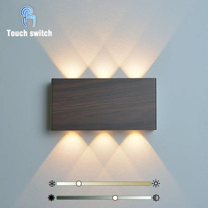 LumiBlock Wireless Rechargeable Wall Lamp — Minimalist Wood-Grain Design for Cozy, Modern Ambience