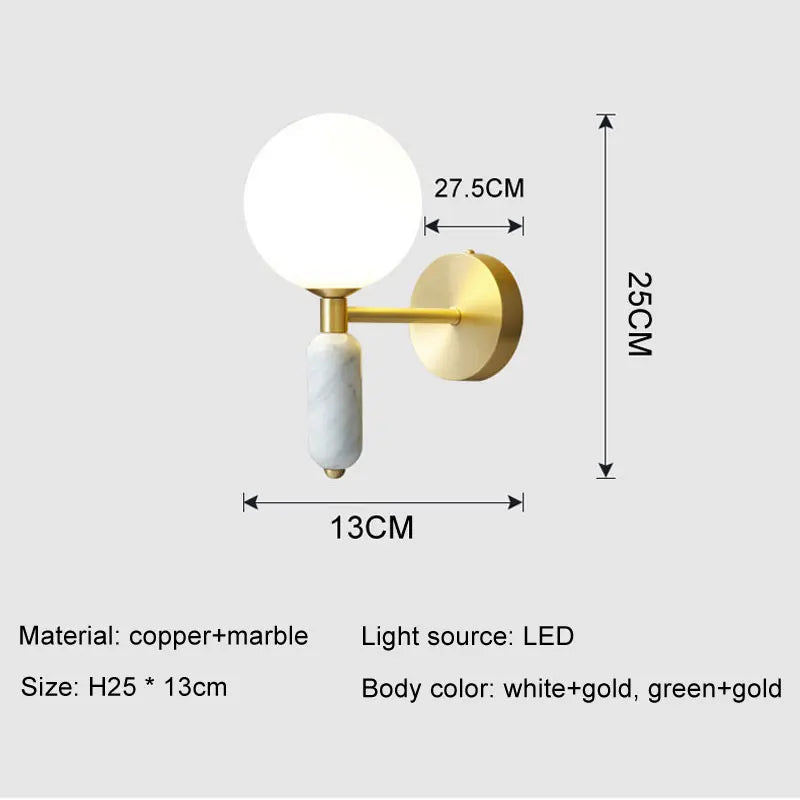 Gold-Finish Marble & Glass Wall Lamp - Modern Sconce