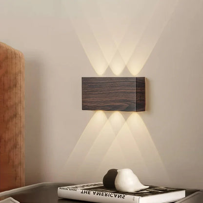 LumiBlock Wireless Rechargeable Wall Lamp — Minimalist Wood-Grain Design for Cozy, Modern Ambience