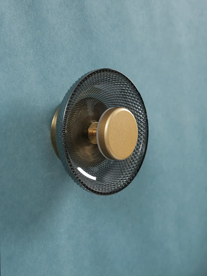 Modern Coloured Glass Wall Lamp with Textured LED Disc Light – Sleek, Ambient Lighting