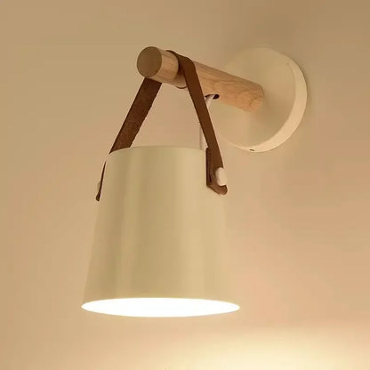 Nordic Wood & Leather Wall Lamp — Cozy Hanging Bedside Light