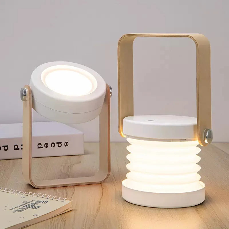Innovative Wooden-Handle Portable Lantern - Folding, Rechargeable Table Lamp