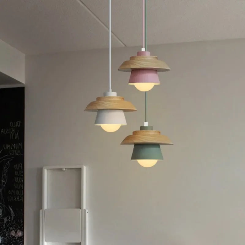 Nordic Wood Pendant Light – Playful Colourful Macaron Design