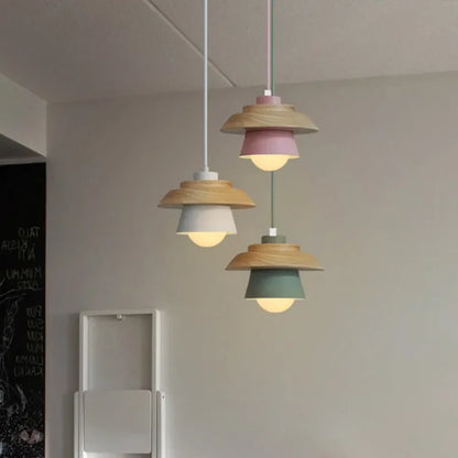 Nordic Wood Pendant Light – Playful Colourful Macaron Design