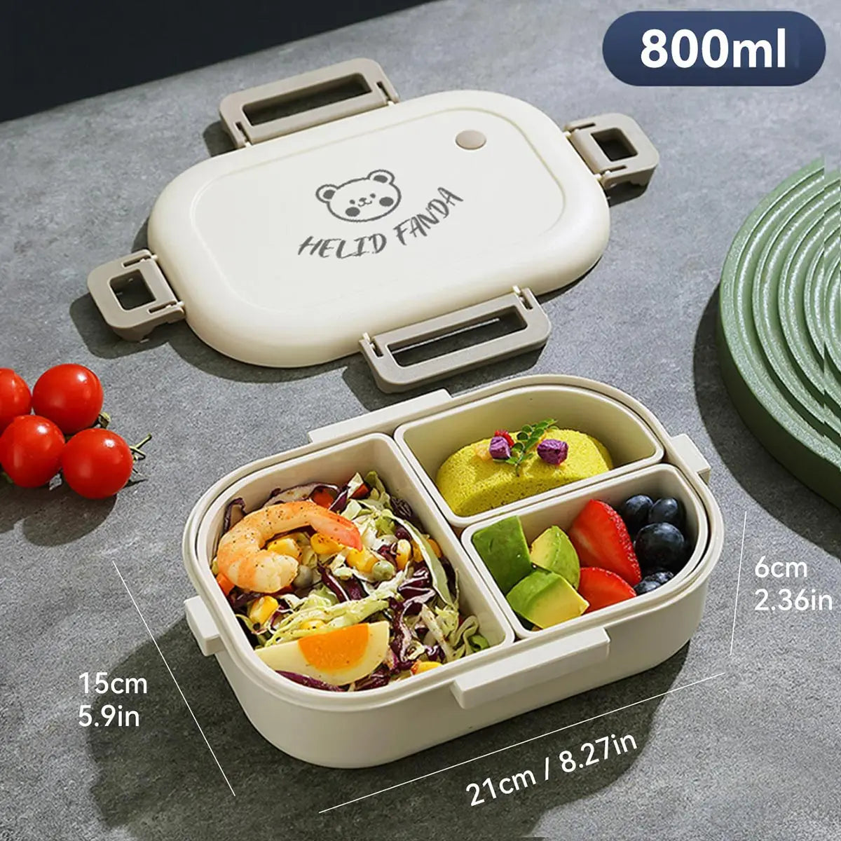 FreshMate Portable Bento Lunch Box — Leak-Proof 3-Compartment Design for On-The-Go Meals
