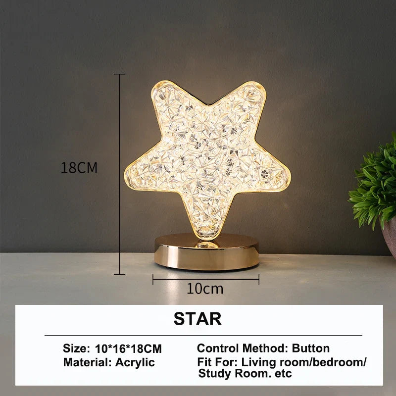 Stellora 3D Crystal LED Night Light with Rechargeable Battery and Touch Dimmer